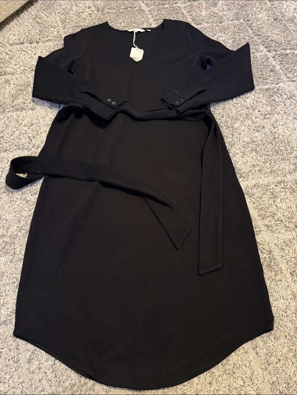 Boden Black Long-Sleeve Tie Waist Dress